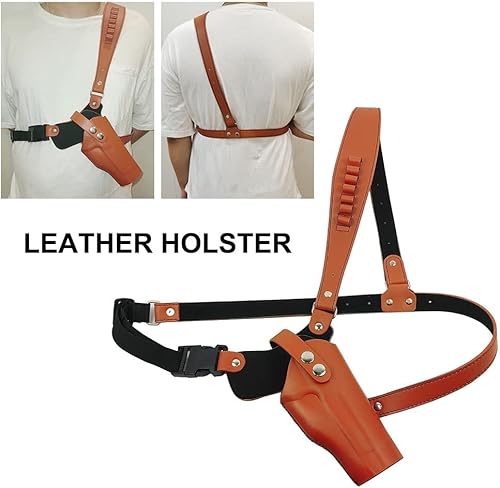 Vista 4 de Funda de hombro de cuero, funda ajustable para arnés de pistola con 7 agujeros de bala para hombres y mujeres