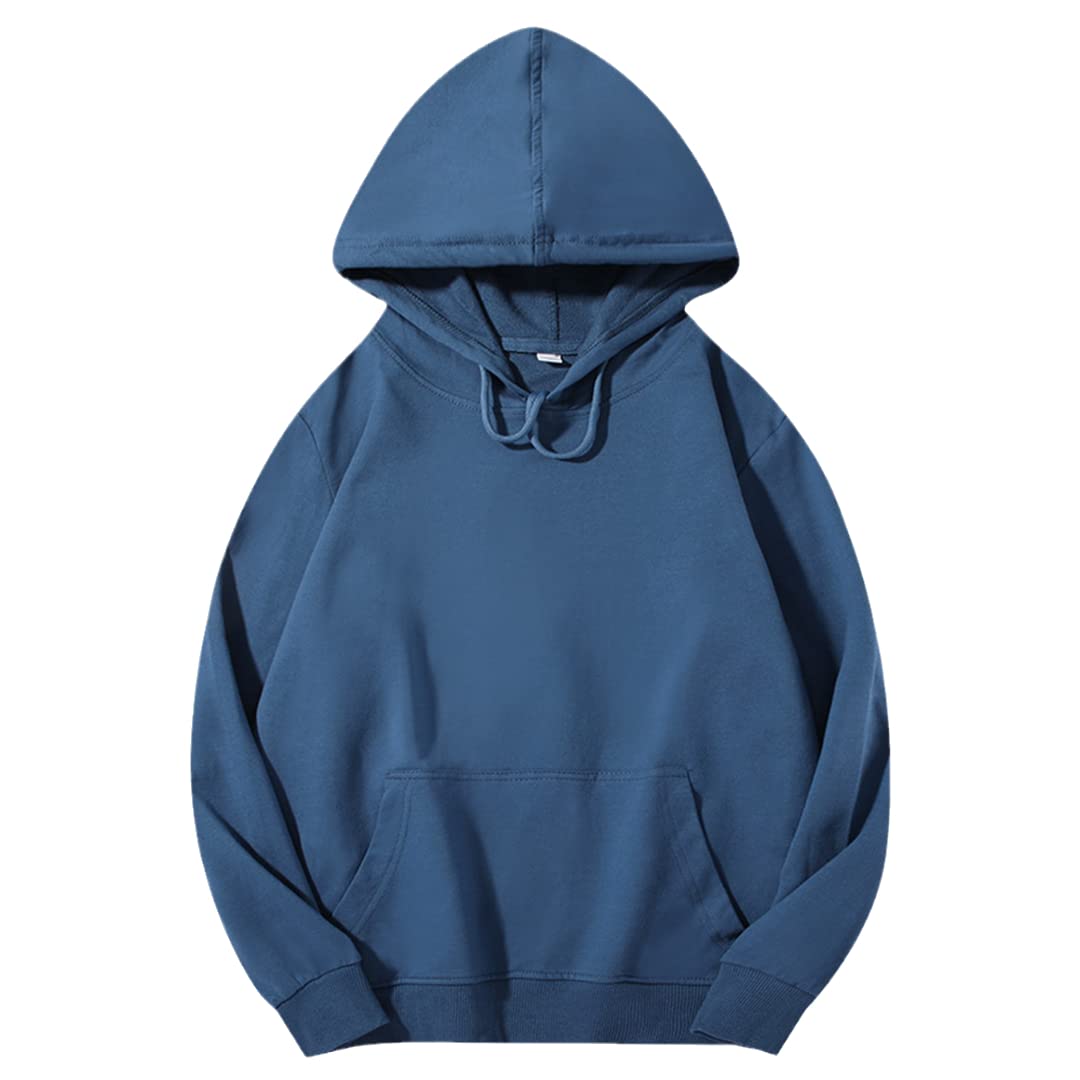 Damskie bluzy z kapturem Solidna bawełna Luźna dzianina Harajuku Sweter Bluza Jean Blue M (50-55) kg