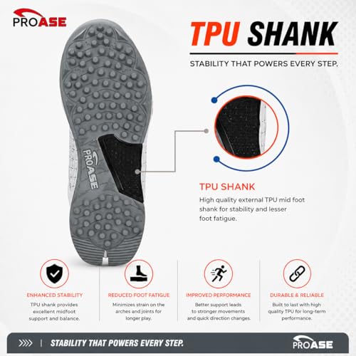 Image of Pro ASE Lightweight Cricket Shoes - Durable & Comfortable | Ideal for Turf, Ground & Hard Surfaces | Allrounder Design with Studs & Superior Grip | White, Blue, Grey, Orange