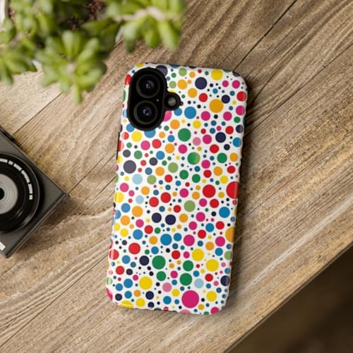 Coque iPhone 16 Plus rigide blanche à motif pois colorés finition brillante - 4