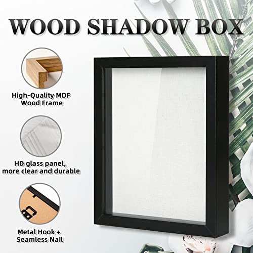 Muzilife Shadow Box Picture Frame With Linen Board Deep Wood Glass Display Case Ready To Hang Memory Box Baby Sports Memorabilia, Pins, Awards, Medals, Wedding, Tickets And Photos (Black, 2Pcs 8X10) #TOP2