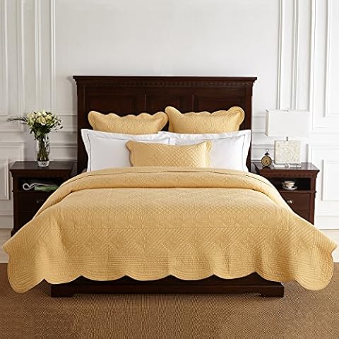 Calla Angel 99-SORP-OV57 Sage Garden Luxury Pure Cotton Quilt, 108" x 95", Gold, King Cover