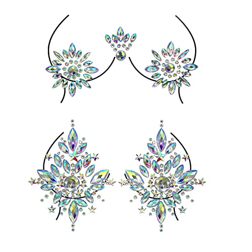 Mermaid Breast Gems Glitter, Breast Jewel Sticker, Temporary Tattoo Jewels Body Art 3D Rhinestone Paste for Party, Rave Festival (18CM*12CM, Breast Jewel -C) Christmas Gift
