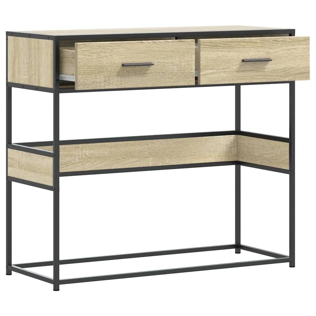 Tavolo Consolle Rovere Sonoma 90x35x80 cm con Cassetti e Ripiani | Mobile da ingresso salvaspazio con struttura in metallo stabile, ideale per organizzare corridoio e soggiorno.