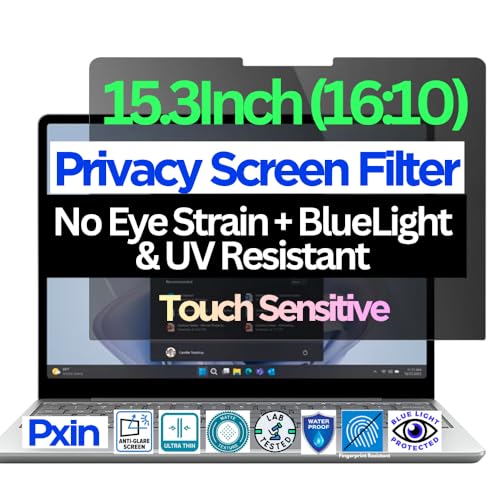 Image of Pxin 15.3 Inch (16:10) Laptop Privacy Screen | Touch Sensitive | Adv. StealthView | Laptop Ultra Privacy | Anti UV |Anti-Glare | Blue Light Block