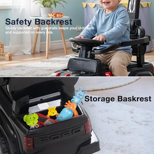Image of Baybee Speedy Pro Ride on Cars for Kids | Portable Baby Push Rideons with Parental Handle & Safety Guardrail | Kids Car with LED Lights, Music & Backrest | Ride on Car for Baby 1-3 Years (Black)