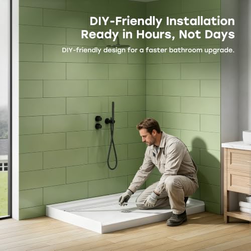 Image of HOROW 48 inch x 32 inch Shower Base, Center Drain Shower Pan, Low Profile Acrylic Base with Reinforced Fiberglass, Non-Slip Surface, Stainless Steel Drain Cover, Leak-Resistant for Bathroom
