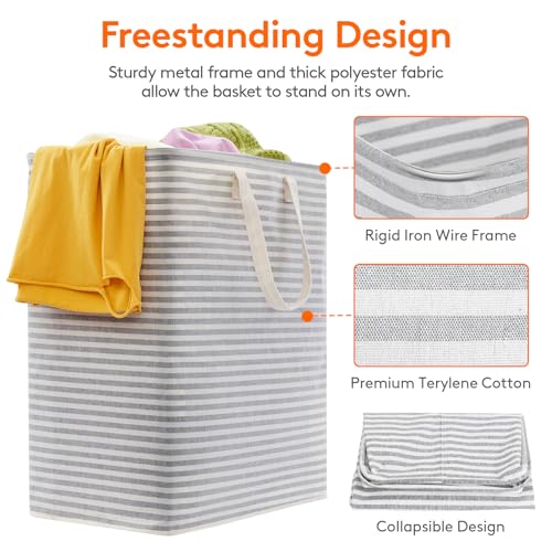 Image of Lifewit 3 Pack Laundry Basket 100L Each, Collapsible Clothes Hamper with Reinforced Handles, Freestanding Waterproof Design for Bedroom and Laundry Room, Grey 300L Total