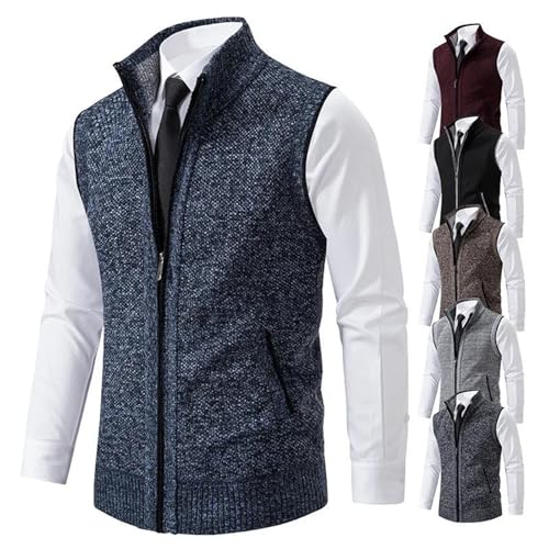 Men's Sweater Vest Knitted Classic Sleeveless Full Zip Turn-Down Cardigan Knit Waistcoat2
