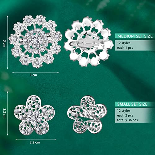 36 Pieces Clear Rhinestone Brooches for Crafts Crystal Flower Brooch Pins with Rhinestones Sliver Bulk Brooches Jewelry for Woman Flower Lapel Badge Pins DIY Wedding Bouquet Broaches Kit4