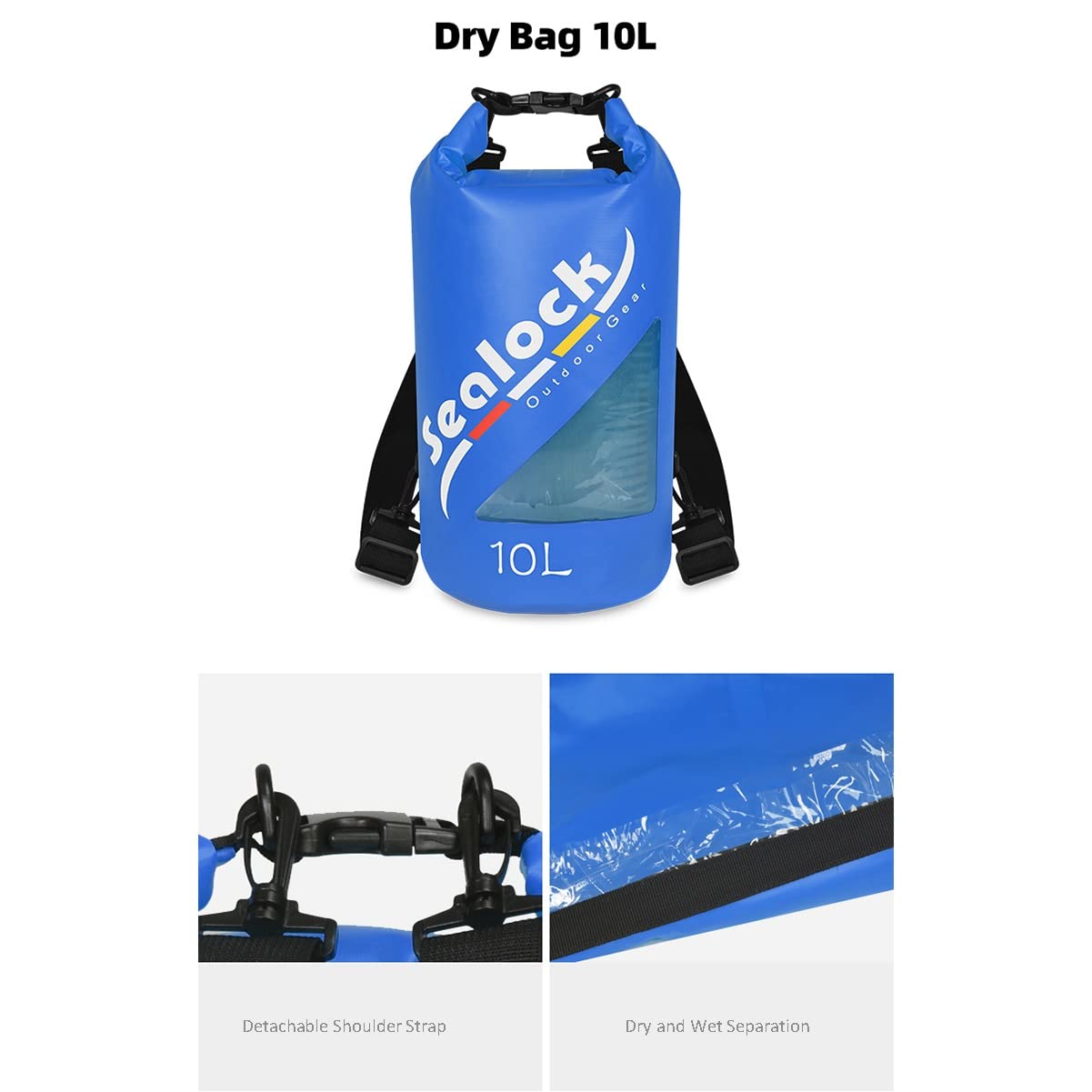 RETENA GX Waterproof Dry Bag, 5L-20L Drybag Backpack with Adjustable Straps, Waterproof Bag with Clear Window for Paddle Board Kayaking Canoeing Swimming Fishing Camping X (Color : Blue, Size : 10L)