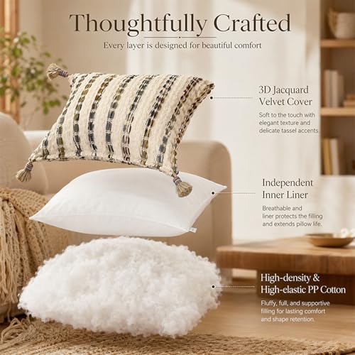 Coussin en velours à rayures colorées oreiller décoratif doux avec insert