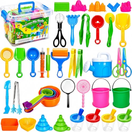 46 PCS Sensory Bin Filler Tools Fine Motor Skills Development Kit with Scoops Tweezers Tongs Shovels Funnel Sensory Bin Accessories for Sorting Counting