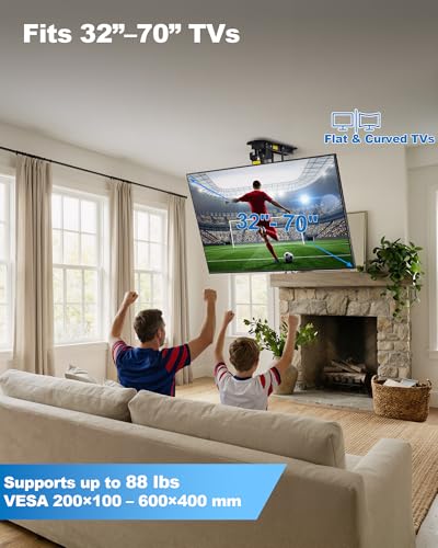 Image of TOPSKY Electric Ceiling TV Mount with Remote, Motorized Drop Down TV Ceiling Mount for 32-70 Inch Flat & Curved TVs, Up to 88 lbs, VESA 600x400, Fits Flat & Pitched Ceilings, Black