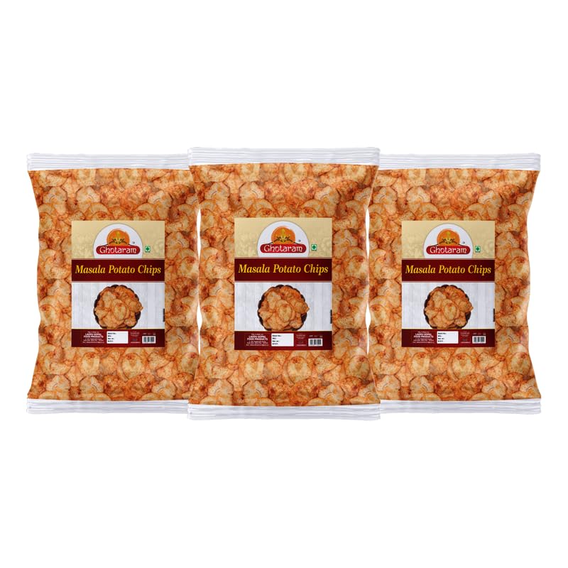 Ghotaram Marwar's Organic Ready to eat Namkeen Potato Chips Spicy | Red Chilli Aloo Chips | Low Fat Masala PATTA Wafer | Tasty Yummy Snack Healthy Snack | Batata PATTA Wafer Chips-850g*3Pack