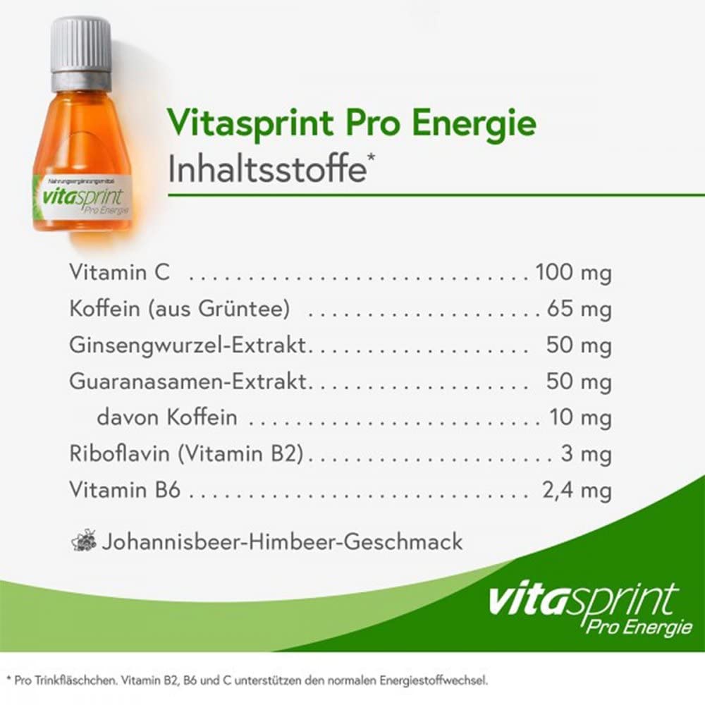 Vitasprint Pro Energie, Nahrungsergänzungsmittel, 24 St.Vitamin B6 & C | Nahrungsergänzungsmittel mit Vitamin, Ginsengwurzel-und Guaranasamen-Extrakt und Koffein für Erwachsene.