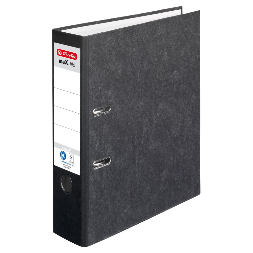 herlitz Ordner maX.file nature, A4, Rückenbreite 8 cm, Wolkenmarmor, Schwarz, mit Rückenschild & Kantenschutz, FSC zertifiziert, 20 Stück