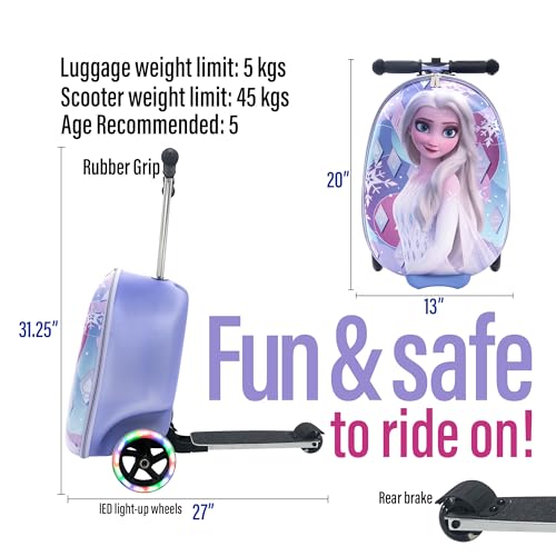Fast Forward Frozen Scooter Suitcase for Kids – 18” Lightweight Disney Frozen Luggage for Girls – (Luggage 11lbs and Scooter 100lbs) (Frozen)4