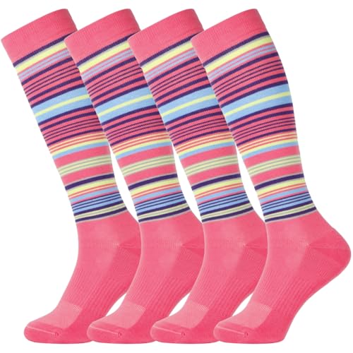 Image of +MD Cotton Compression Socks for Women & Men 4 /6 Pairs 15-20mmHg Knee High for Sports, Travel, Nursing Long Sitting Standing