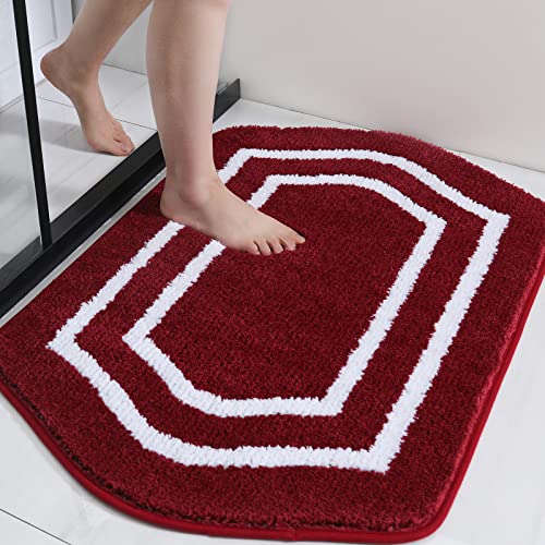 COSY HOMEER Extra Thick Bath Linen Sets Rugs - Anti-Slip Bath Mats Soft Plush 100% Strong Polyester Living Room Bathroom Water Absorbent(Red,17x27 - Inches) White/Red 1'5" x 2'3" (Oval)