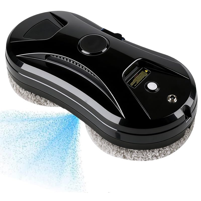 Image of Window Cleaner Robot with Ultrasonic 5600PA Auto Water Glass Cleaning Automatic Smart Robot Cleaner,Window Vacuum Cleaner with Control Windows /Tiles /Class Door Indoor Outdoor (Black)