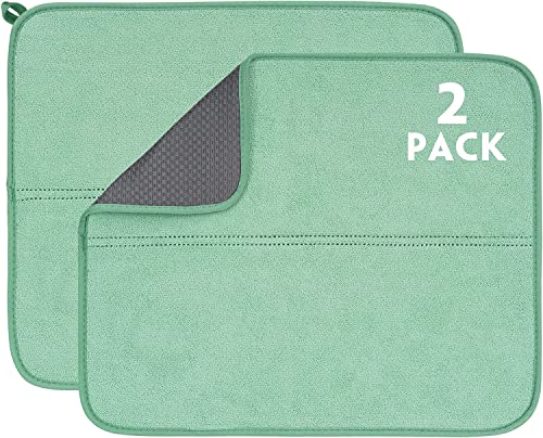 RECYCO Mikrofaser Abtropfmatte für Küche 44x36cm, 2 Stück saugfähige Geschirrabtropfmatte, Spüle und Geschirr Trockenmatte Geschirrunterlage (Grün) Cover