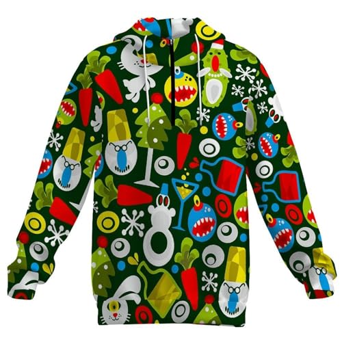 Christmas Green Monster Men's Quarter Zip Drawstring Hoodies Long Sleeve Sweatshirt Casual Pullover4