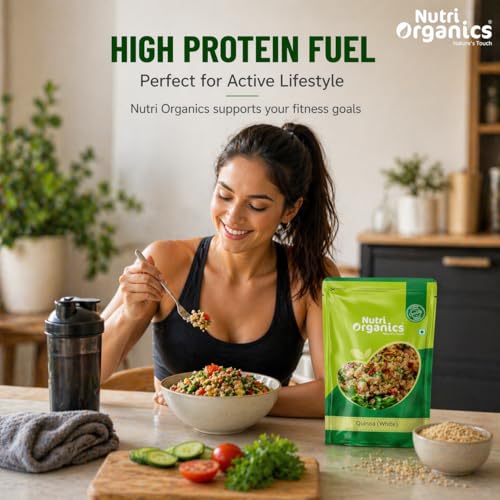 Image of NutriOrganics White Quinoa Seeds | Healthy Food | Gluten-Free | Saponin Free | High Protein & Fiber | Diet Food | 100% Wholegrain Cereal, 500 gram (Pack of 2)