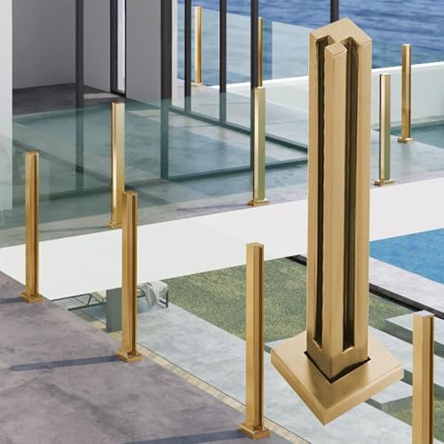 Kanduo Poste Central de para balaustrada De barandilla de Vidrio for cercas Doradas, Poste de Panel de Vidrio for Balcones, terrazas, porches y escaleras Paneles de Vidrio de Seguridad