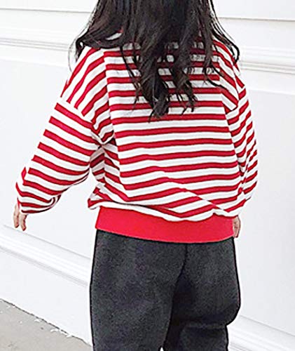 ASHER FASHION Unisex Kids Fall Clothes Long Sleeve Loose Casual Pullover Sweatshirt Crewneck Striped Top4