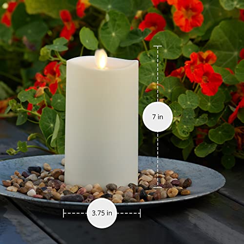 Image of Luminara Outdoor Flameless LED Ivory Candle Melted Edge 3.75 inch x 7 inch Real Moving Flame Battery Operated Timer Plastic Weather-Resistant