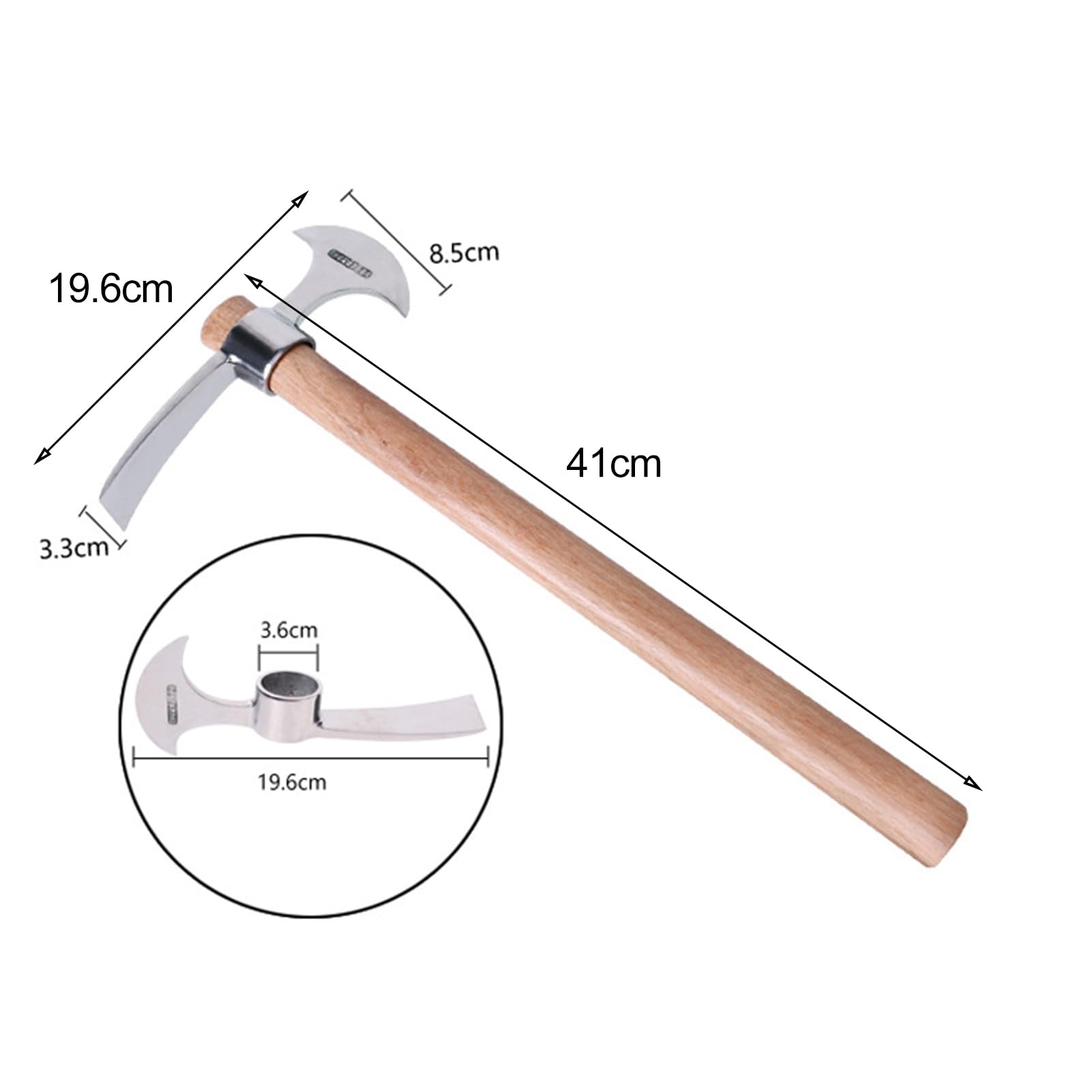 Piccone a doppia testa in acciaio inossidabile con manico in legno per allentare il suolo scavare il suolo multifunzionale piccone piccone strumenti da giardinaggio 1* (A+B+C+D)