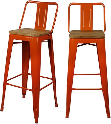 GIA Taburete de metal de 30 pulgadas de altura de barra con asiento de madera clara, naranja, juego de 2