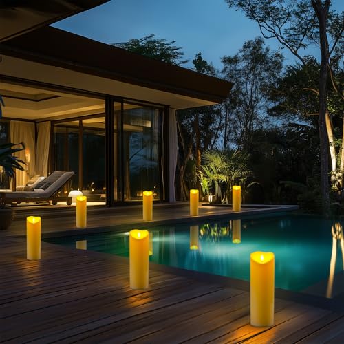 Image of Homemory 4 inchx12 inch Outdoor Waterproof Flameless Candles with Timers and Remote Control, Battery Operated Candles, LED Plastic Candles, Dark Ivory, Set of 2