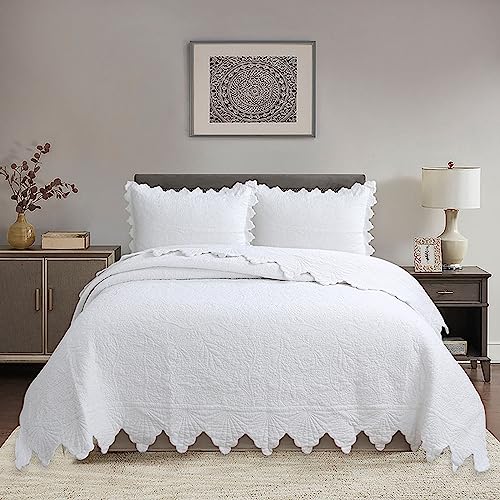 XIUWOUG Dessus De Lit 2 Personnes 240X260,Couvre-Lit Matelassé De Luxe Boutis Coton Brodé, Parure De Lit Couvre Couverture Lit D'été Réversible avec 2...