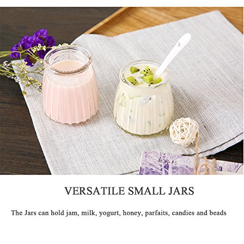 Folinstall 20 Pcs 4 oz Glass Jars with Lids - Yogurt Container - Yoghurt Jars for Jam, Spices, Gift Holder. Extra 20 Cork Lids, Chalkboard Labels, Tag Strings and 20 Wooden Spoons Included - Thumbnail 5