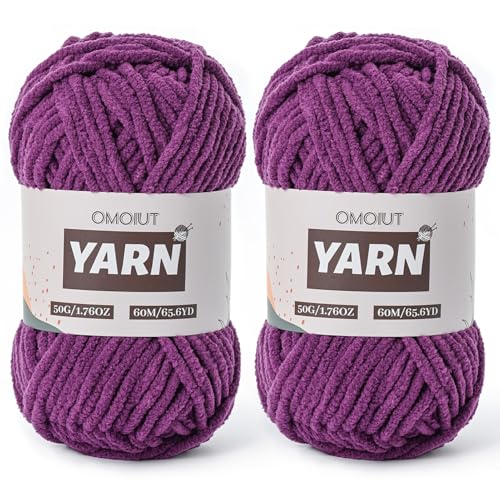Image of 2 Packs Plush Chenille Chunky Crochet Yarn - Baby Yarn for Crocheting Soft - Velvet Yarns Knitting for Blankets Crafts - Fluffy Amigurumi Yarns 100g /131yds (2 Violets)