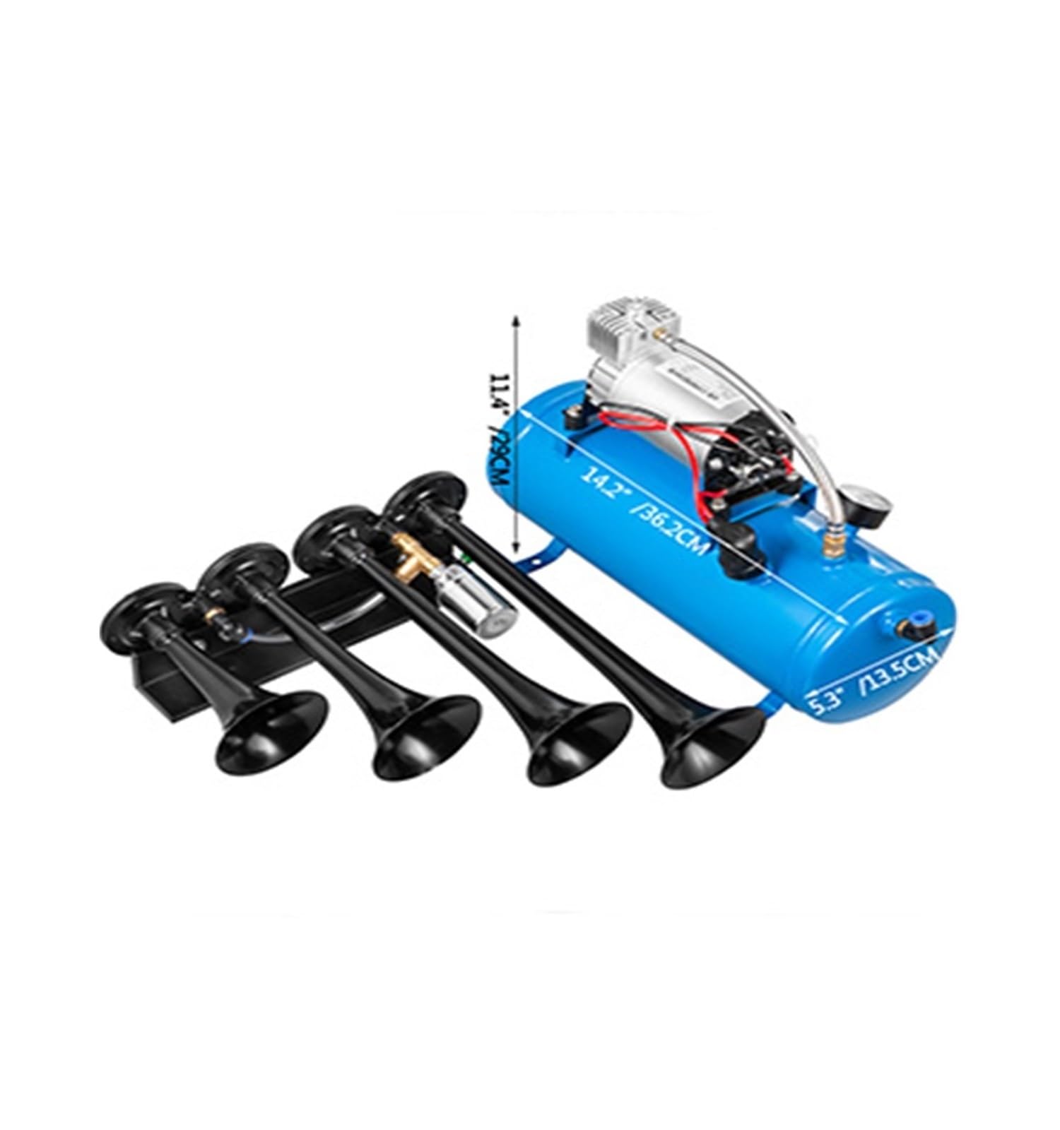 3/4 Trąbki 12V Air Horn Train Horns Kit 135/150 DB Głośny Maksymalne ciśnienie robocze 150 PSI dla samochodów ciężarowych SUV łodzi ciągników Do użytku DIY(150DB 6L 4 Trumpets)