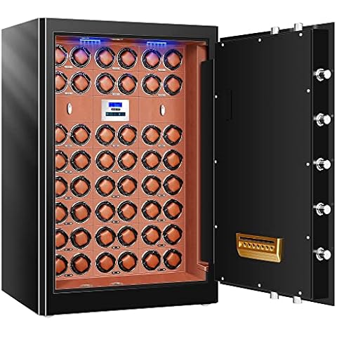 Watch Winder for 48 Automatic Watches, Safe Watch Winder with Built-in Intelligent Detector Alarm System, Fingerprint & Password & Knob Lock, Built-in LED Illumination, Ultra-Quiet Japanese Motors, LCD Display Cover