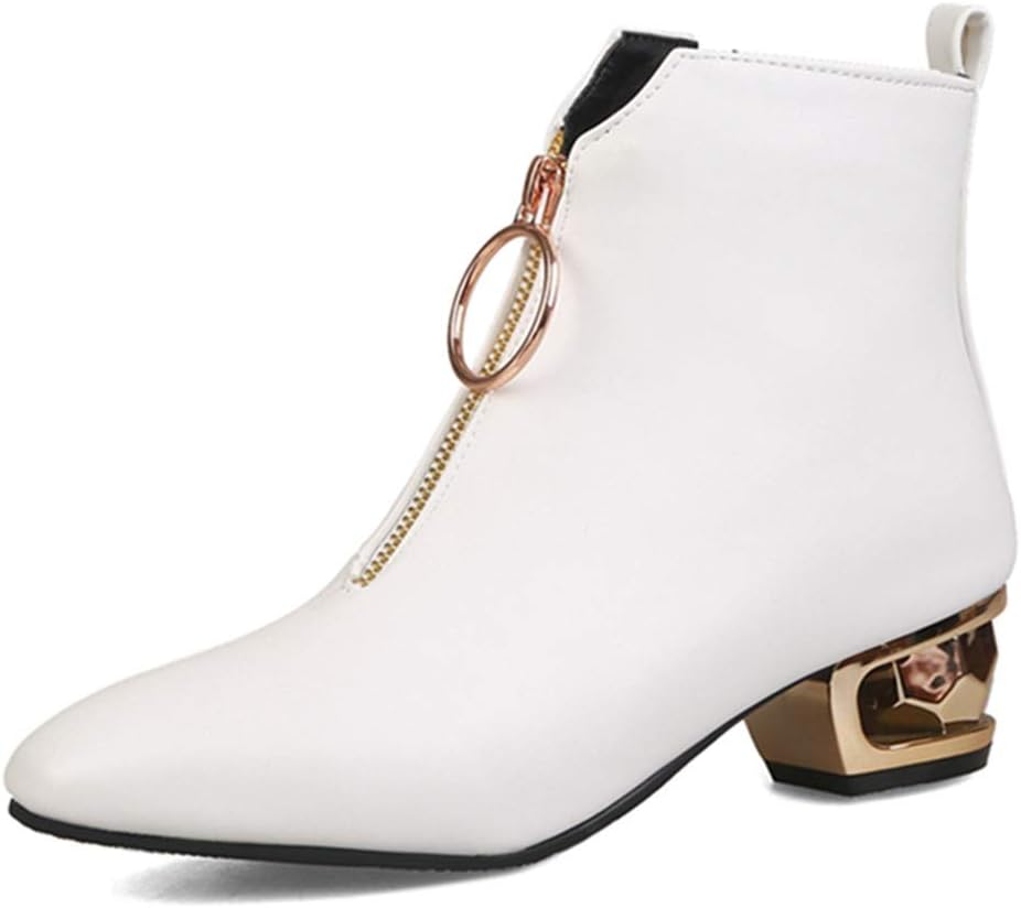 MIOKE Women's Fashion Dress Ankle Boots Square Toe Metallic Zipper Sparkle Low Heel Chelsea Short Booties