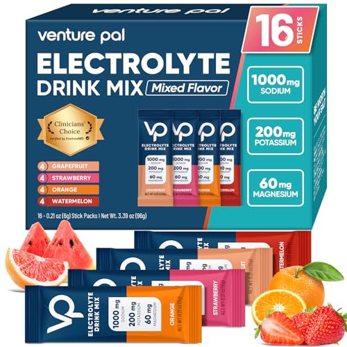 Image of Venture Pal High Sodium Sugar Free Electrolytes Powder Packet - Hydration Packets with Vitamin, Sodium & Potassium | Zero Calories | Vegan, Keto & Paleo Friendly Electrolyte Drink Mix - 16 Sticks