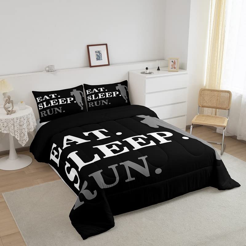 Loussiesd Running Bedding Set Kids Run Lover Duvet Set Run Sports Theme for Women Men Black Gray Room Decor Lightweight Duvet Insert With 2 Pillow Case Double - Image 2