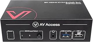 AV Access 8K KVM Switch 2 Computers 1 Monitor with HDMI 2.1, USB 3.0 & Hotkey Switching, Supports 10K@120hz, 8K@120hz, 1080P@240hz & 2K@165hz for All Operating Systems, Ideal for Gaming, Workstation