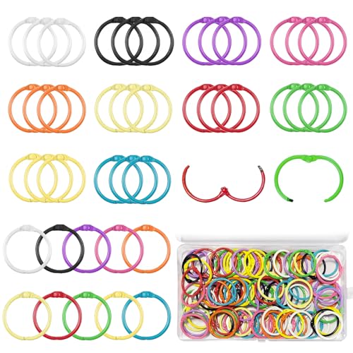 100 Piezas Coloridos Anillos de Libro, 30mm Anillas Encuadernar de Metal, Anillo de Encuadernación de 10 Color, Anillas de Carpetas Sueltas de Libro, Anillas de Libro Hojas Suelta Álbumes Tarjetas