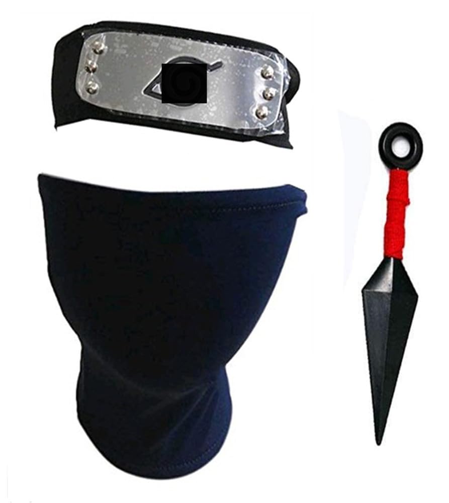 MSROLIDT Anime Ninja Set,Including NinjaHeadband, blue mask,Kunai.Cosplay Ninja Leaf Village Akatsuki Yahiko