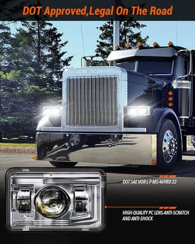 Image of BICYACO 4 PCS DOT 4x6 Inch LED Headlights Rectangular Replacement H4651 H4652 H4656 H4666 H6545 Compatible with Peterbilt Kenworth Freightinger Ford Probe Oldsmobile Cutlass