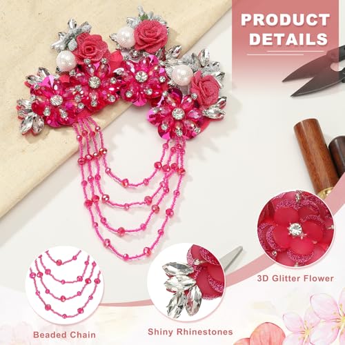 Aplicaciones de flores con rhinestone rosa para transformar y decorar trajes de fiesta de boda 4