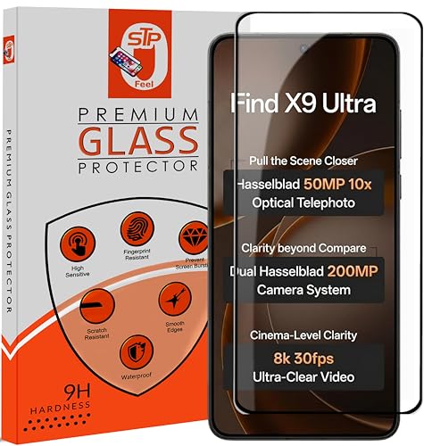 Image of STP FEEL Premium HD+ Tempered Glass Screen Protector Guard Compatible For Oppo Find X9 Ultra 5G (Ultrasonic Fingerprint Supported) (6.82 Inch, Pack of 1) | Edge to Edge Coverage