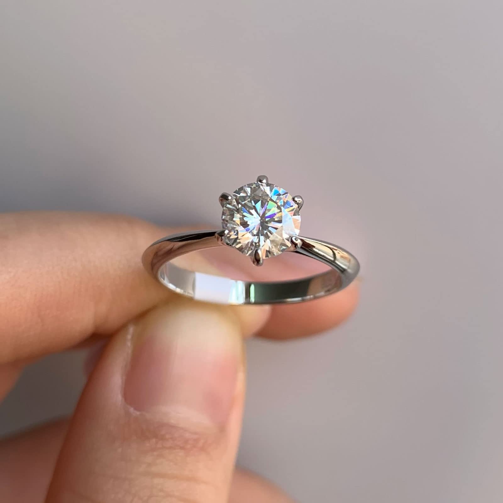 925 Sterling Silber Hochzeit Verlobungsring Für Frauen Solitaire Moissanite 1.0ct Rundschliff Klassischer Schmuck