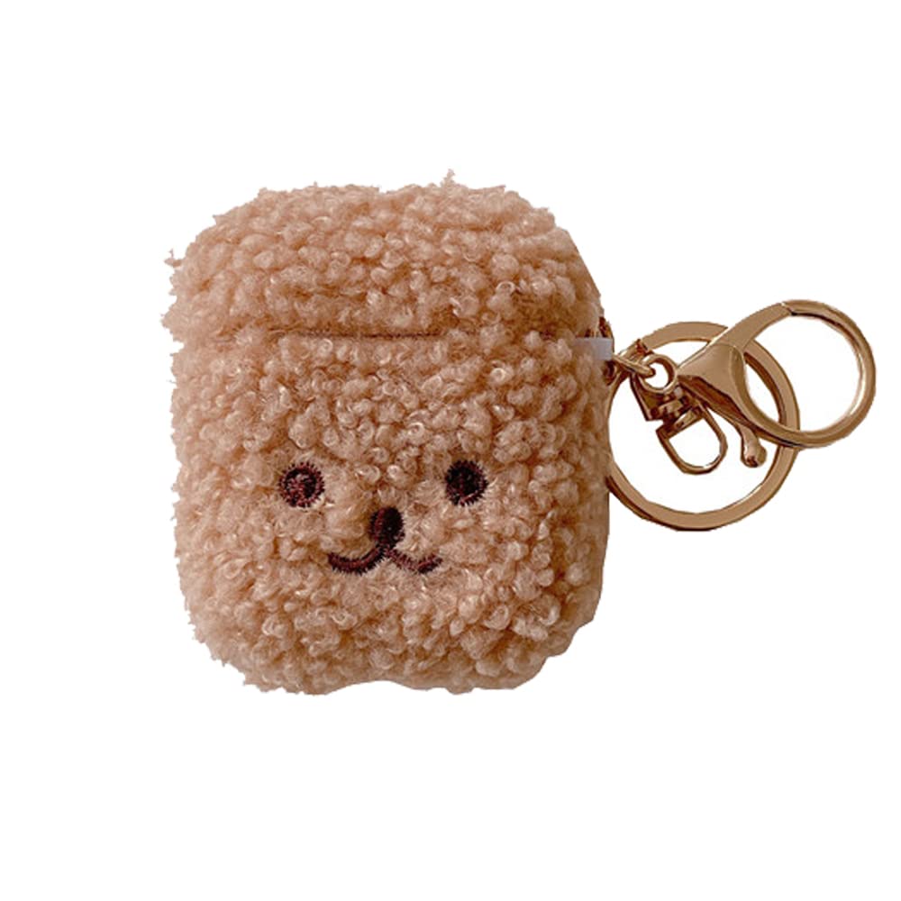 Warm Fuzzy Cute Bear Earphone Case Compatible with Apple Airpods 2 Protective Cover Silicone Cartoon Fur Headphone Charging Box for Airpods 2&1 - Brown